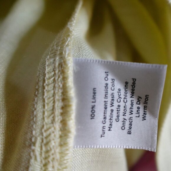 Talbots Shirt 16P Yellow Green Solid 100% Irish Linen Long Sleeves - Picture 3 of 8